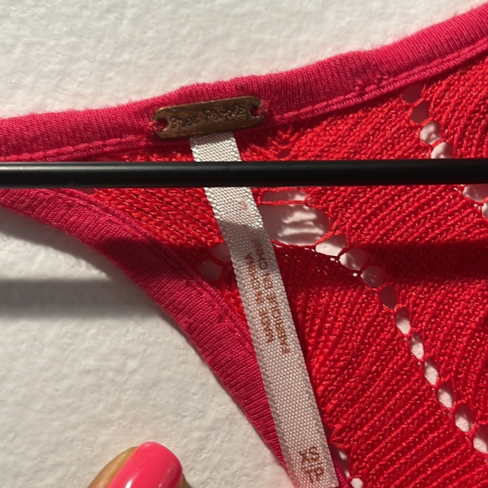 Free People Red and pink Textured long sleeve dress - Picture 6 of 7